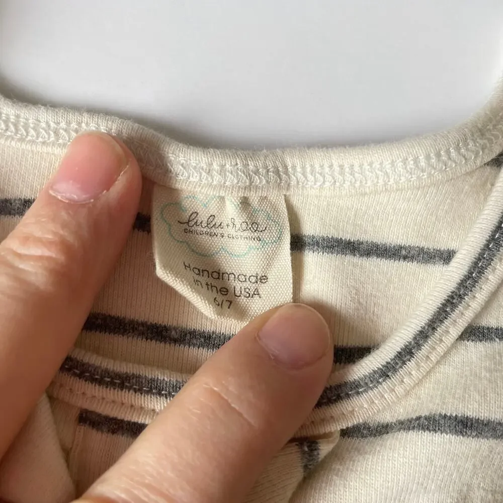 Lulu + Ree Cream and Gray Striped Ruffle Top - Girls 6/7
